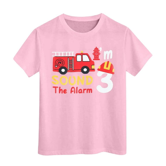 GUNIA Kids Toddler Boys Shirts Dinosaur Excavator Print Short Sleeve Crewneck Casual Basic T-Shirt Tees Summer Tops For Boy Youth 3-13 Years Pink