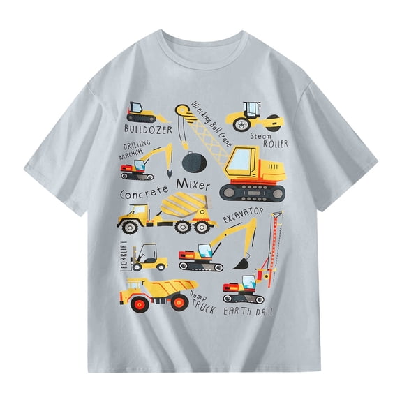 GUNIA Kids Toddler Boys Shirts Funny Graphic Short Sleeve Crewneck Casual Basic T-Shirt Tees Summer Tops For Boy Youth 1-2 Years Light Gray