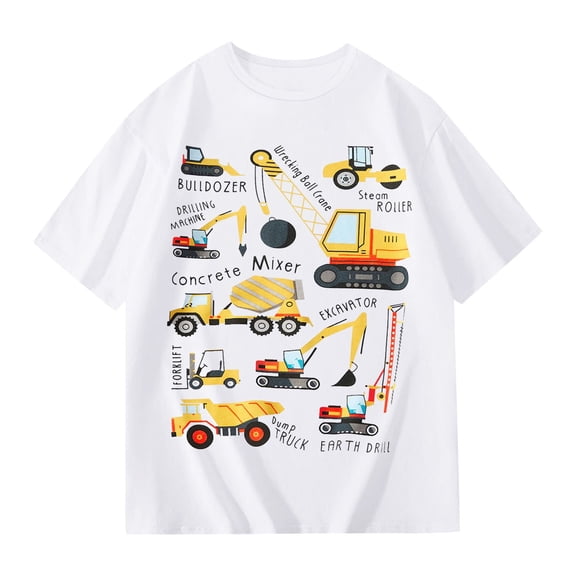 GUNIA Kids Toddler Boys Shirts Funny Graphic Short Sleeve Crewneck Casual Basic T-Shirt Tees Summer Tops For Boy Youth 1-2 Years White