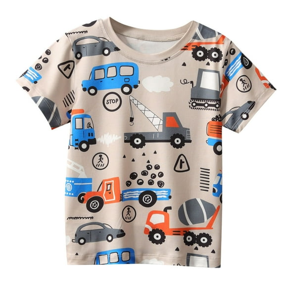 GUNIA Kids Toddler Boys Shirts Funny Graphic Short Sleeve Crewneck Casual Basic T-Shirt Tees Summer Tops For Boy Youth 2-8 Years Beige