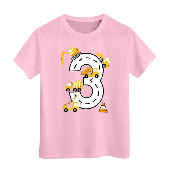 GUNIA Kids Toddler Boys Shirts Funny Graphic Short Sleeve Crewneck Casual Basic T-Shirt Tees Summer Tops For Boy Youth 3-13 Years Pink