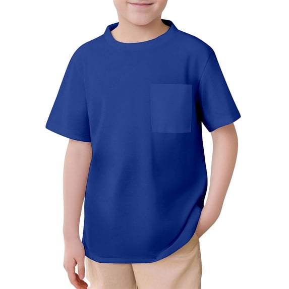 GUNIA Kids Toddler Boys Shirts Solid Color Short Sleeve Crewneck Casual Basic T-Shirt Tees Summer Tops For Boy Youth 2-13 Years Dark Blue