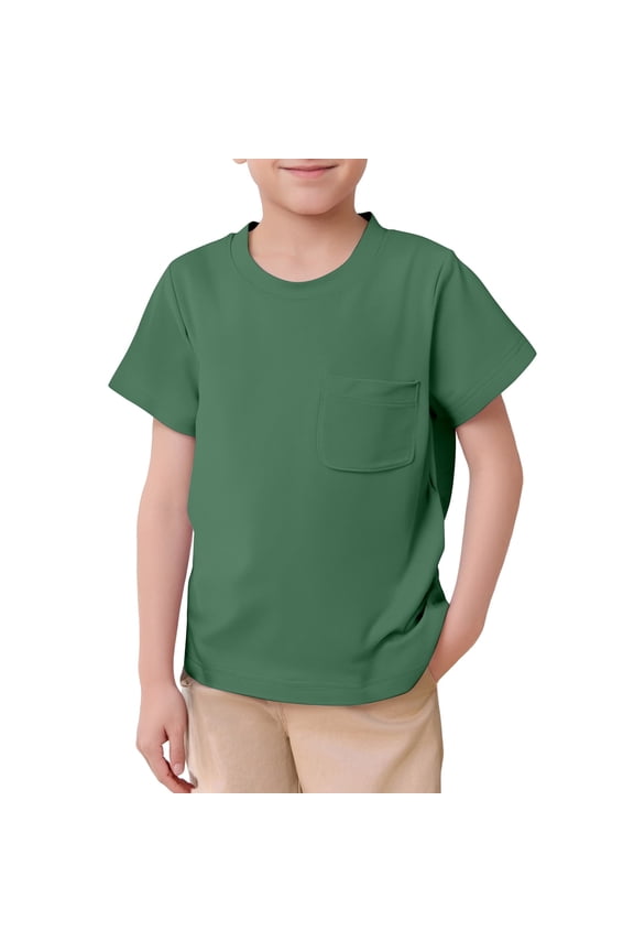 Kids Toddler Boys Shirts Solid Color Short Sleeve Crewneck Casual Basic T-Shirt Tees Summer Tops For Boy Youth 3-13 Years Green