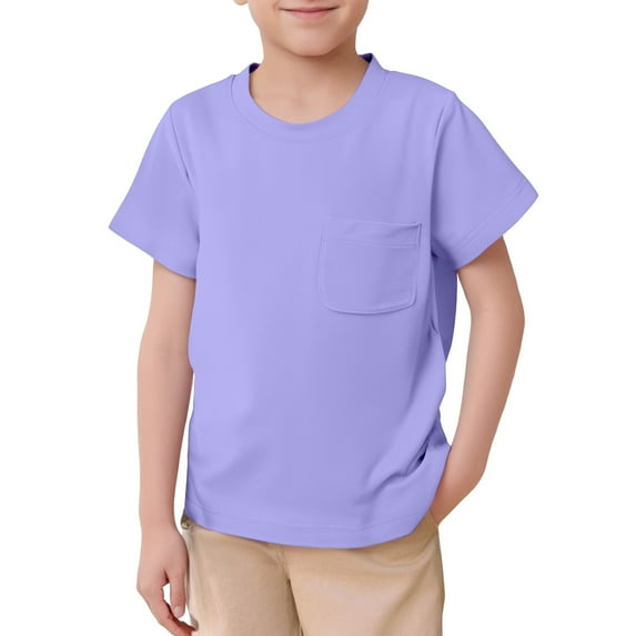 GUNIA Kids Toddler Boys Shirts Solid Color Short Sleeve Crewneck Casual Basic T-Shirt Tees Summer Tops For Boy Youth 3-13 Years Purple