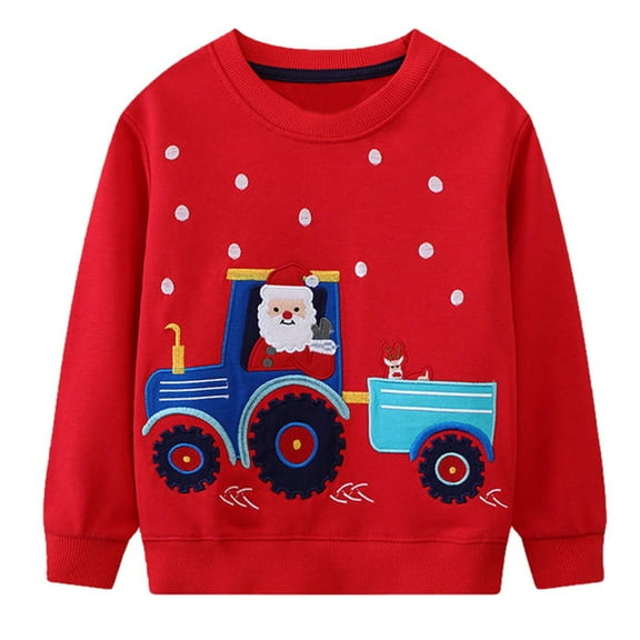 GUNIA Kids Toddler Boys Sweatshirt Car Print Long Sleeve Pullover Crewneck Casual Spring Shirt Tops 12M-7Y Red