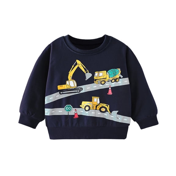 GUNIA Kids Toddler Boys Sweatshirt Cute Excavator Graphic Print Long Sleeve Pullover Crewneck Casual Spring Shirt Tops 2-8 Years Blue