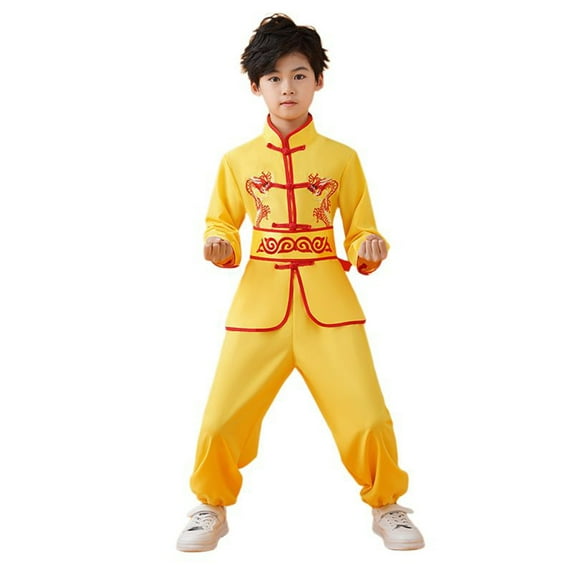 GUNIA Kung Fu Uniform For Boys Girls Boys Girls Chinese Suit Training Uniformss Traditional Arts Wing Chun Outfits Yellow 13-14 Years