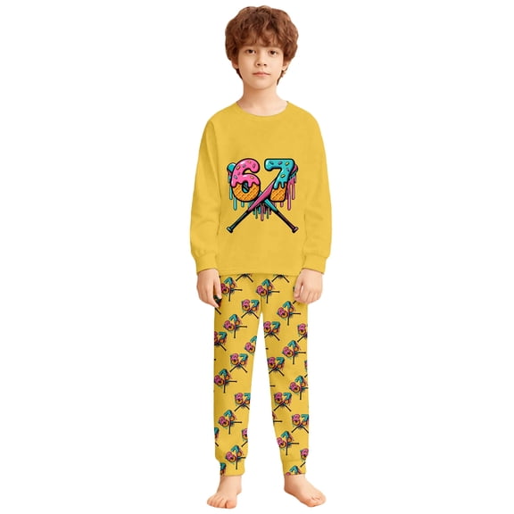 GUNIA Little Boys Pajamas Sets Cartoon Print Two Piece Comfortable Kids Home Wear Soft Casual Outfit Pj'S Sleepwear Yellow 6-7 Years