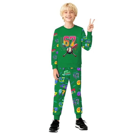 GUNIA Little Boys Pajamas Sets Stylish Kids Matching Outfits Playful Graphic Print Two Piece Comfortable Casual Wear Girls Daily Pj'S Sleepwear Green 8-9 Years