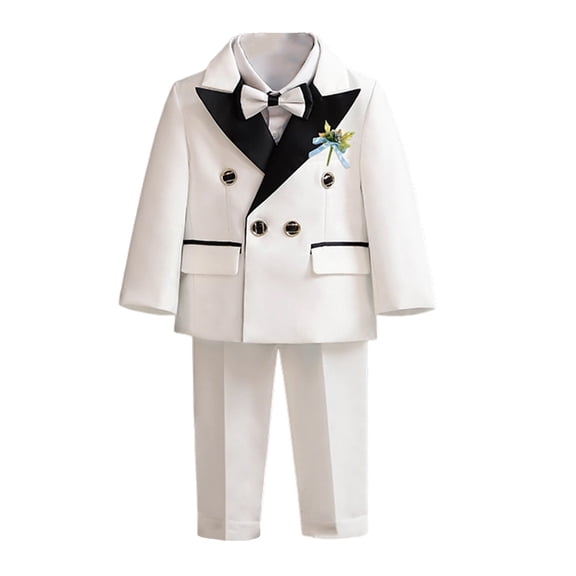 GUNIA Toddler Boy Suits Boys Wedding Outfit 2 Piece Toddlers Kids Soft Casual Wear Daily School Comfort Fit Boys Outfit Set White 3-4 Years