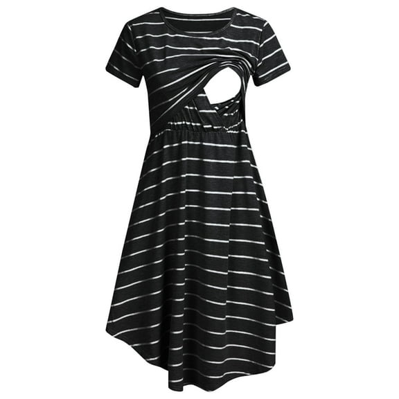 GUNIA Women Maternity Casual Striped Short Sleeve Nursing Dress Striped Multifunctional Striped Maternity Dress Mom Lactation Dress Pregnancy Fashion