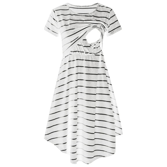 GUNIA Women Maternity Casual Striped Short Sleeve Nursing Dress Striped Multifunctional Striped Maternity Dress Mom Lactation Dress Pregnancy Trendy