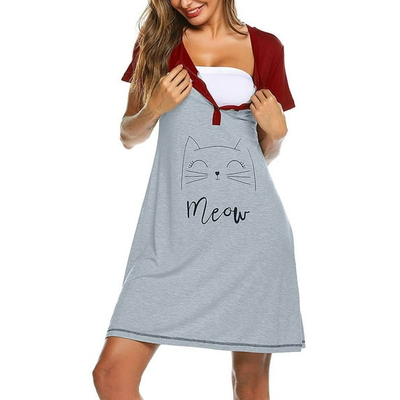 GUNIA Women Maternity Short Sleeve Cute Print Nursing Nightdress Breastfeeding Dress Pregnancy Leisure