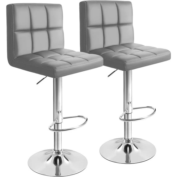 GUNJI Bar Stools Modern PU Leather Adjustable Barstools with Back Armless Hydraulic Kitchen Counter Height Swivel Bar Stool Set of 2 (Gray)