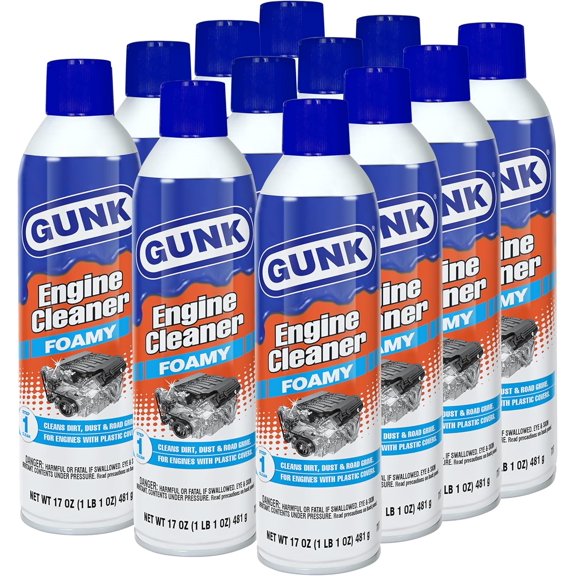 GUNK Engine Cleaner – Foamy Spray for Engines with Plastic Covers – Expanding Foam Quickly Removes Grease, Oil, Dirt & Road Grime - Clings to Surfaces for Easy Rinse – 17 oz (Case of 12)