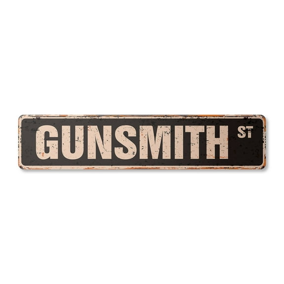 GUNSMITH Vintage Aluminum Street Sign rifle shotgun pistol gun range rustic metal tin | Indoor/Outdoor | 24" Wide