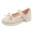 thumbnail image 1 of GUOBIOZIY Baby Girls Mary Jane Flats with Bownot Toddler First Walkers Princess Wedding Dress Shoes (Beige,6-7 Y), 1 of 5