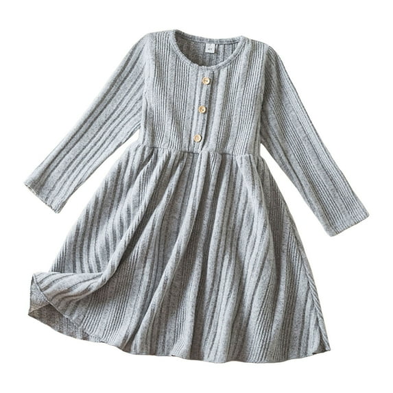 GUOBIOZIY Baby Toddler Girls Fall Winter Long Sleeve Dress Floral Princess Casual Dress (Grey,4 Y)
