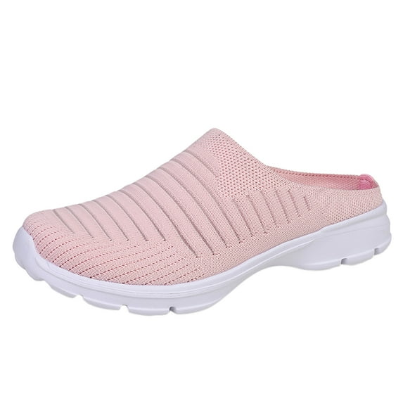 GUOBIOZIY Backless Sneakers Womens Mules and Clogs Slip On Breathable Casual Sneakers Walking Shoes Women Lightweight Non Slip(Pink,10)