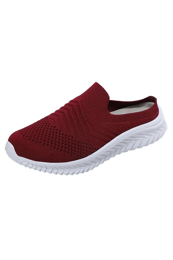 Backless Sneakers for Women Breathable Arch Support Walking Shoes for Long Time Standing Work(Red,9.5)