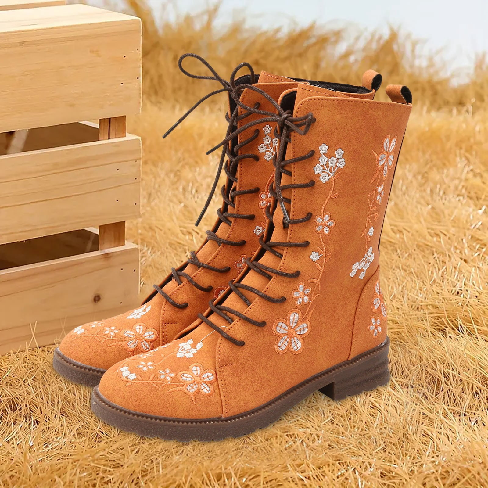 Brown Leather Cowboy Boots with Orange Embroidery CORRAL Cutout, Embroidery, Studs and Fringes Cowboy Boots  main image 3