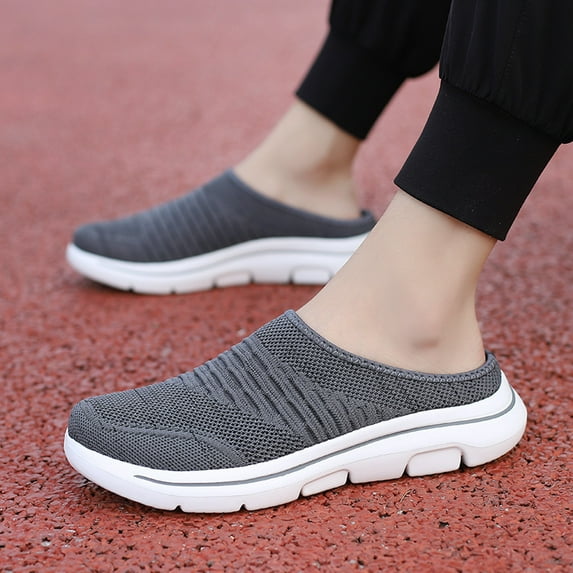 GUOBIOZIY Couple Casual Solid Colour shoes Man's Women's Mules Slip on Sneakers Flats Lightweight Breathable Non-Slip Walking Shoes(Dark Gray,8)