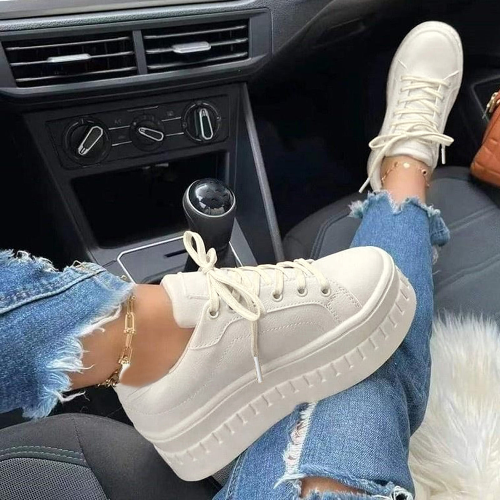 Women's Concise Hollow Gray Casual Round Toe Slip-on Platform Shoes main image 1