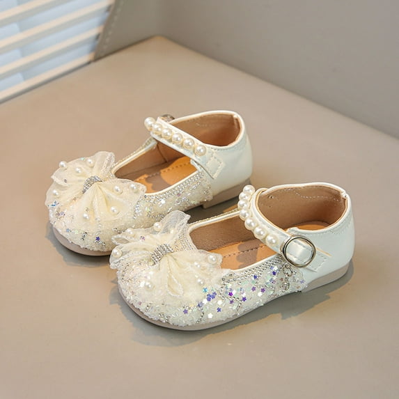 GUOBIOZIY Girl's Flats Shoes Toddler/Little Kid/Big Kid Girls Dress Shoes Princess Mary Jane Walking Shoes for Girls(White,10.5 )
