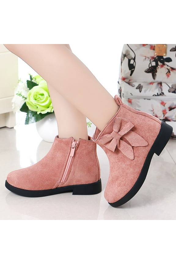 Girls Ankle Boots Low Heel Side Zipper Fall Winter Booties for Little Kids/Big Kids Pink,11