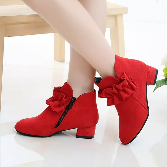 GUOBIOZIY Girls Ankle Boots Low Heels Zipper Dress Booties for Toddler/Little/Big Kid (Red,10.5-11 Y)