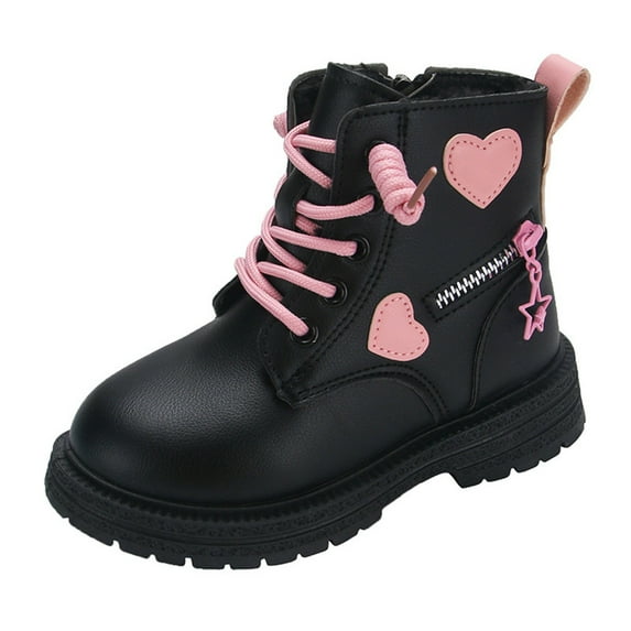 GUOBIOZIY Girls Boots Girls Warm Winter Flat Non-Slip Zip Boots for Indoor Outdoor(Toddler/Little Kid/Big Kid) Black,5-5.5 Y
