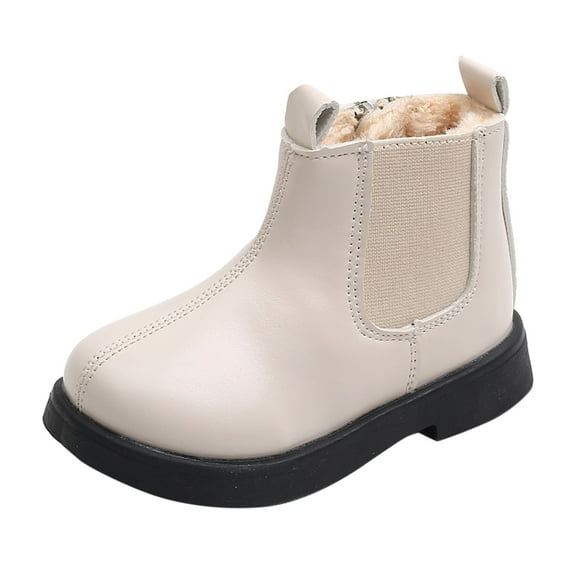 GUOBIOZIY Girls Boots Kids Platform Ankle Boots Winter Boots for Girls Toddler Boots Low Heel Girls Booties for Little Kids/Big Kids Beige,2-2.5 Y