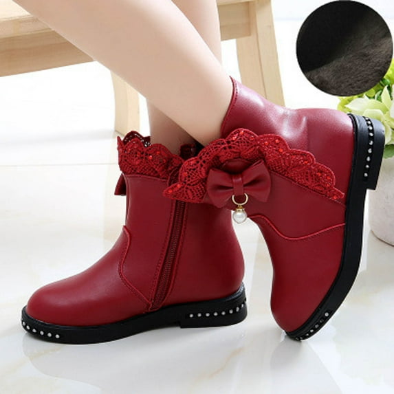 GUOBIOZIY Girls Boots Kids Platform Ankle Boots Winter Boots for Teen Girls Toddler Boots Low Heel Girls Booties for Kids (Red,4.5-5 Y)