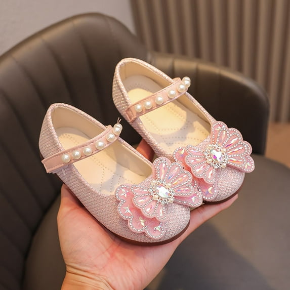 GUOBIOZIY Girls Dress Mary Jane Ballet Flats Low Heel Princess Shoes(Pink,2-2.5 Y)