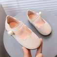 thumbnail image 1 of GUOBIOZIY Girls Dress Shoes Flower Girl Shoes Low Heel Princess Low Heel Shoes for Toddler Little Big Kids (Beige,6-7 Y), 1 of 7