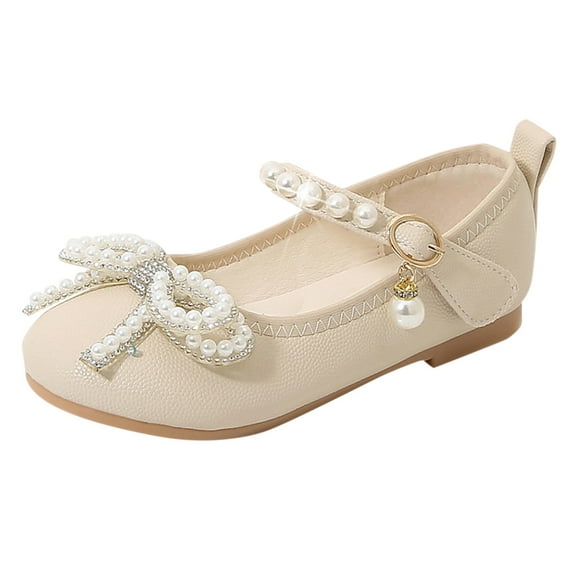 GUOBIOZIY Girls Dress Shoes Wedding Party Mary Jane Princess Flower Shoes Low Heel Princess Shoes for Kids Toddler White,3-3.5 Y