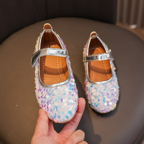 GUOBIOZIY Girls Dress up Shoes Sparkly Shoes for Girls Princess Mary Jane School Uniform Dress Shoes for Toddler/Little/Big Kids(White,8.5-9 Y)