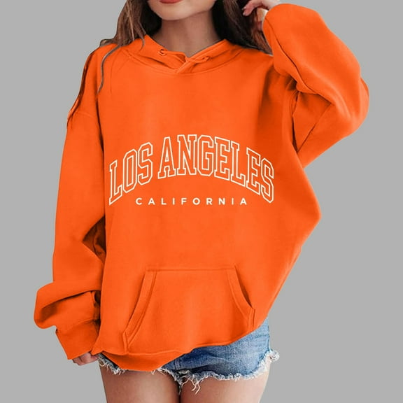 GUOBIOZIY Hoodies for Kid Cute Graphic Sweatshirt Long Sleeve Letter Print Hoodie Fall Clothes for Girls Kids with Pocket (Orange,160)
