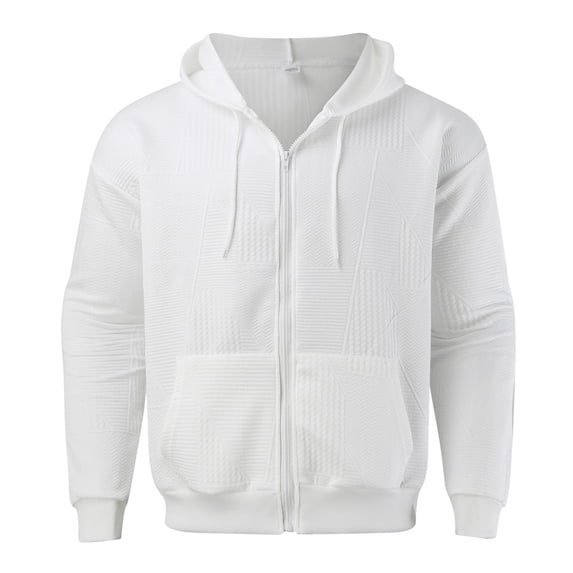 GUOBIOZIY Men Winter Hoodies Full Zip up Jacket Lightweight Sweatshirts (White,L)