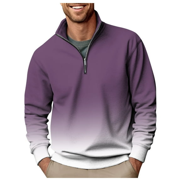GUOBIOZIY Men's Quarter Zip Sweaters Mens Sweatshirt Neck 1/4 Zip Men's Sweatshirt Pullover Long Sleeve Men's Shirts (Purple,M)