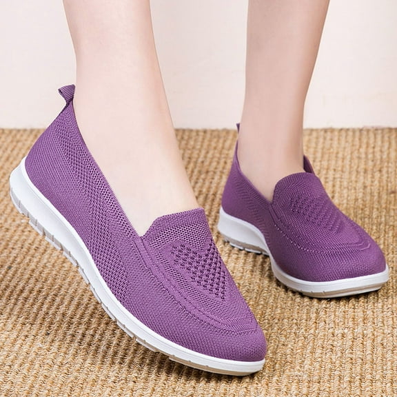 GUOBIOZIY Mesh Walking Shoes Women Fashion Sneakers Comfort Wedge Platform Loafers Shoes(Purple,7.5)