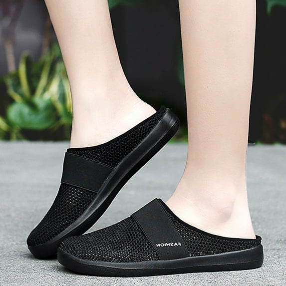 GUOBIOZIY Mules for Women Walking Sneakers Summer Slip-On Mule Shoes Mesh Shoes Open Back Slip On Shoes Breathable Closed Toe Slides(Black,8)