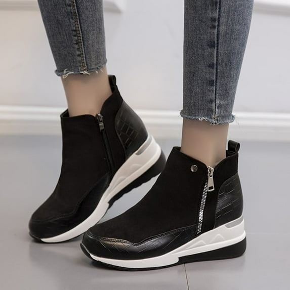 GUOBIOZIY New Fashion Warm Female Boots Womens Fashion Casual Retro Solid Colors Short Ankle Boots Zipper Shoes (Black,9)
