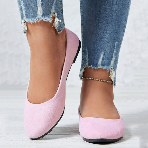 GUOBIOZIY Pointed Toe Flats for Women Dressy Casual, Low Heel Dress Shoes Comfortable, Slip-on Business Work Loafer Shoes for Women(Pink,7.5)
