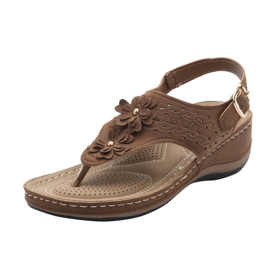 GUOBIOZIY Sandals for Women Arch Support Slip On Flip Flops Casual Comfortable Wedge Sandals Vintage Flip Flops(Brown,7)