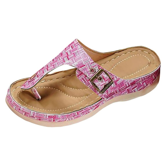 GUOBIOZIY Sandals for Women Fashion Casual Sandals Shoes Outdoor Flip Flops Beach Wedges Slippers Sandals for Women(Hot Pink,7.5)