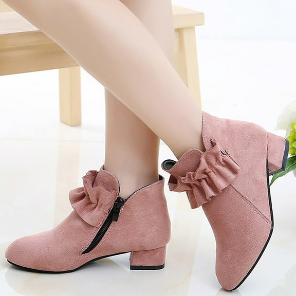GUOBIOZIY Shoes Girls Little Kid Female Girl Shoes Cute Zip Side Boots Boots Kids Ankle Boots Girls Low Heel Boots for Baby Girl (Pink,4-4.5 Y)