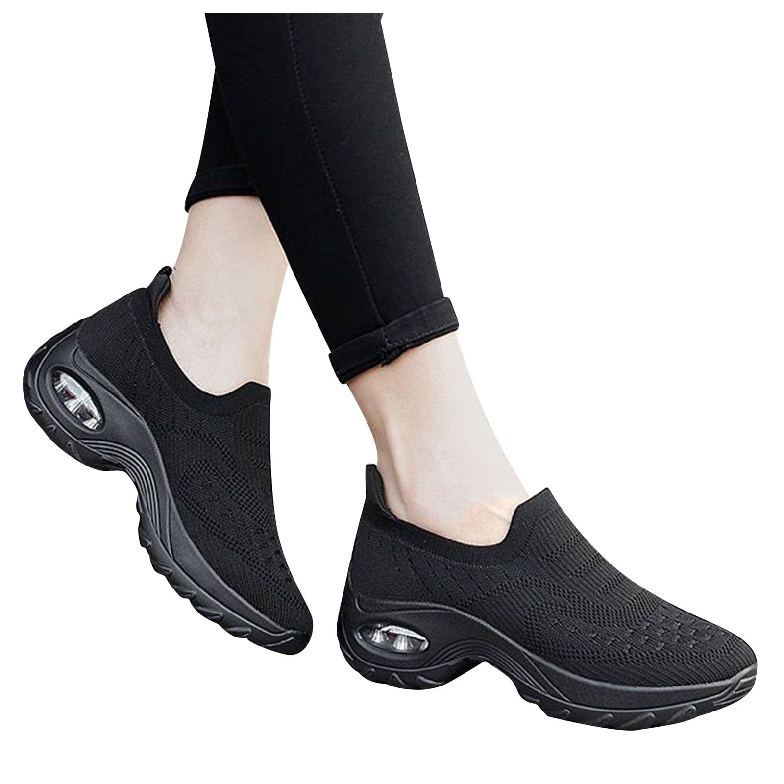 Puxowe Women's Knit Slip-On Loafers - Lightweight Flat Shoes, Breathable, Navy, Size 9 US