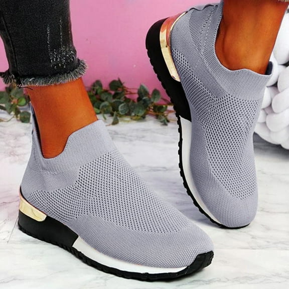 GUOBIOZIY Sneakers for Womens Walking Tennis Shoes Fashion Slip on Comfortable Lightweight Memory Foam Athletic Casual Sneakers for Running Gym Workout(Grey,6.5)