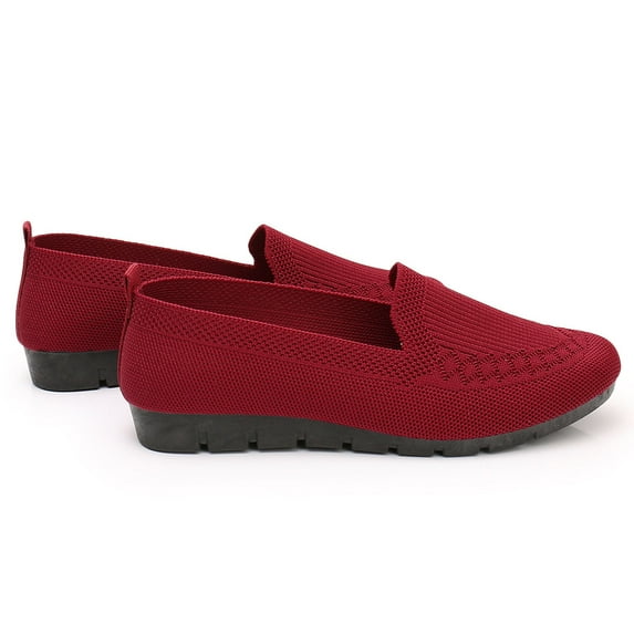 GUOBIOZIY Womens Slip on Sneakers Breathable Walking Shoes Knitted Comfort Wedge Platform Loafers Fashion Sock Shoes(Red,6.5)